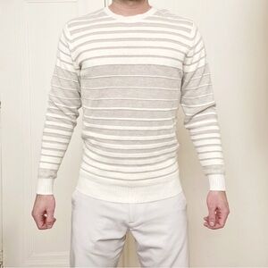 Peter Millar Men’s Midi Stripe Crew Sweater Summer Ivory Small New Merino Wool